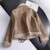 Women's Jackets Ailegogo Winter Women Thick Warm Suede Lamb Jacket Short Motorcycle Brown Coats Faux Shearling Sheepskin Leather Outwear 220930