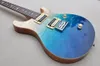 Factory Custom Blue Electric Guitar With Quilted Maple Veneer Chrome Hardware HH Pickups Rosewood Fretboard Can be customized