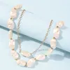 Gold Farbe Halsband Einfache Simulierte Unregelmäßige Perle Doppel Schichten Halskette Frauen Partei Schmuck
