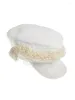 Bérets 202204-jj Chic goutte perle chaîne fleurs perlé gland Designer Style blanc dentelle dame octogonale chapeau femmes visières casquette