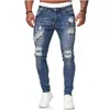 Mäns jeans män strech casual mager rippad mode trendyol smal gatekläder fast färg vintage denim byxor 985