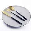 Flatware Sets 24Pcs/Set Green Gold Cutlery Set 18/10 Stainless Steel Tableware Knife Fork Spoon Dinner Mirror Dinnerware