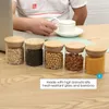 Storage Bottles Glass Spice Jars Containers Airtight Bamboo Cover Food Canister Sets For Kitchen Counter Jar Lids Flour Pantry Candy