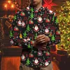 Hommes chemises décontractées hommes Santa bonhomme de neige impression chemise mode à manches longues revers bouton sauvage haut créatif mince décoration de fête