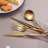 Zestawy naczyń stołowych 1PC Matter/Mirror Gold Pełny zestaw naczyń stołowych Nóż Deser łyżka Restaurowa usługa restauracji