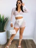 Women's Tracksuits Cutubly Crop Tops And Shorts 2 Pieces Set See-Through Mesh Lady Female Sets Club Short Suits Striped Outdoor Wear
