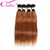 Human Hair Bulks T1B/30# 4PCS Ombre Brown Bundles With Closure 4x4 SOKU Brazilian Straight Weave Lace Non-Remy