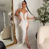 Party Dresses Adogirl Sexig Sheer Mesh Diamonds Maxi Party Dress Women Spaghetti Stems Backless Side Split bodycon Long Robe Evening Gown T220930