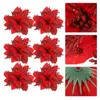 Decorative Flowers Christmas Poinsettia Artificial Tree Picks Flower Stems Decorations Fake Wreath Garland Glitterdecor Silver