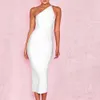 Party Dresses Women's Bandage Dress One Shoulder Midi BodyCon 2022 Summer Sexy Elegant Outfits Black White Rose Red Club Evening Party Dresses T220930
