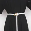 Cinturones Cinturón de cuero para mujer Casual Metal Triángulo dorado Hebilla Negro Marrón Cintura genuina Vestido 2022 Moda de diseñador