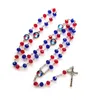 Roodblauw kristal rozenkrans dubbelzijdige kruis hanger lange kralen kettingen voor mannen vrouwen religieuze sieraden