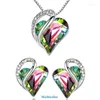 Brincos de colar define moda prateada amor coração cristal pingente pingente birthstone jóias para mulheres