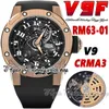 V9F 2022106301 CRMA3 Orologio meccanico automatico da uomo Lancette vertiginose Cassa in acciaio oro rosa Quadrante scheletrato Cinturino in caucciù nero Ultimi orologi eternità Super Edition