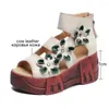 Sandals Fashion Women Summer Genuine Leather Luxury Wedges Shoes Designer Platform Ladies Vintage High Heels Green Black