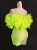 Stage Wear Neon Green Mesh Flower Dress Sexy Transparant Long Train Costume Birthday Prom Celebrate Outfit Night Club DJ