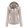 Women's Leather Spring And Autumn Quality Pu Washed Hooded Jacket Large Fit Black Windproof Sports Coat