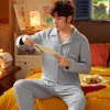 M￤ns s￶mnkl￤der Casual Men Cartoon Long Sleeve Cotton Pyjamas Sleep Set Plus storlek 3xl Homewear Spring Man Pyjamas Pijamas Suit