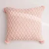 枕45x45cmグレー/ピンク/ミントグリーンコットンスレッドキントカバーソファチェックピローケース装飾的なウールの背もたれ