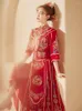 エスニック服2022ウェディングガウン中国スタイルの花嫁タッセルトーストドレスクラシックレッドサテン刺繍チョンサム