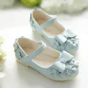 Platte schoenen Rose Pink Light Blue Little Baby Girls Princess Flowers Bows Rhinestone Kids 1T 2T 3T 4T 5T 6T 7T-14T