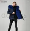 여자 모피 블루 따뜻한 겨울 부인 코트 파카와 큰 진짜 너구리 칼라 재킷 후드 겉옷 공장 가격 제조업체