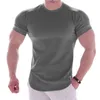 Men's T Shirts Summer Mens Solid T-Shirts Fitness Short-sleeved Basic Tops 2022 Casual Tees Quick Dry T-shirt Stretch Training Clothes A50