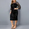 Casual Dresses Party Sequin Plus Size Women's Dress 2022 Mesh Se genom långärmad bodycon weddin