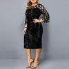 Robes décontractées fête paillettes grande taille femmes robe 2022 maille voir à travers manches longues moulante Weddin