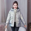 Femmes Trench Coats Brillant Épaissir Veste D'hiver À Capuche Solide Dames Casual Manteau Chaud Poches À Manches Longues Coton Rembourré Outwear Pour Femme