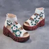 Sandals Fashion Women Summer Genuine Leather Luxury Wedges Shoes Designer Platform Ladies Vintage High Heels Green Black