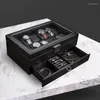 Mira las cajas 6/12 d￭gitos Caja de fibra de carbono Joyer￭a de cuero Anillo de almacenamiento de almacenamiento Pulsera de la carcasa del organizador de la carcasa negra almohadas