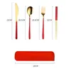 Set Posate 304 Servizio Piatti Accessori Cucina Campeggio Viaggio Oro Coltello Forchetta Cucchiaio Posate Portatili Con Custodia