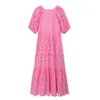 Party Dresses Traf Pink Brodery Dress Woman Cutwork Long Dress Women Short Puff Sleeve Midi Dresses For Women 2022 Summer Female Dress T220930