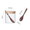 Storage Bottles Cylindrical Seasoning Box Wood Lid Cooking Tools Glass Salt Jar Sugar Milk Powder Spices Case Condiment Pot For Home