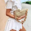 Borse da sera 2022 Moda Catene spesse Rattan Conch Design a spalla da donna Borse intrecciate in vimini Borsa di paglia da spiaggia estiva di lusso Borsa Bali