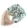 Chains Amazonite & Rose Q-uartz Mala Beads With Handmade Tassel Neacklace 108 Traditional Hand Knotted Necklace Yoga For Women