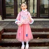 Stage Wear 2022 Winter Chinese Style Cheongsam Hanfu Girls Christmas Dress Baby Red Year tradizionale ricamo camicetta abito gonna