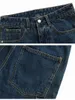 Jeans masculinos Europeu e American High Street Men's Straight Loose Design Design All-Match Washed Denim