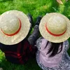 Sombreros Niño Niña Gorra Sombrero de paja Cuerda para el cuello Cosplay plano Accesorios de dibujos animados japoneses Niño Raya roja Playa YF001