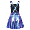 Sukienki damskie błyszczące metaliczna holograficzna regulowane szerokie paski na ramię plisowane śliniaki ogólne pina sukienki szelki sukienka