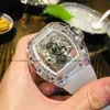 Multifunktion Superclone Richa Milles Herr Mechanical Watch helautomatiskt ihåligt personligt transparent kristallglasband är ATM