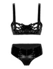 Women's Tracksuits Womens Ladies Cocktail Clubwear Leather Exotic Lingerie Set Lace-up Cups Open Nipples Bra Top With Breifs Panties Sexy