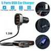 Fast Charging Multi 5 Ports USB Car Charger 1.5m Extension Cord Car Splitter for iPhone Samsung