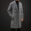 Herren Wollmischungen Herren Zweireihiger karierter Wollmantel Wintermantel Lässige Hahnentrittjacke Herren Umlegekragen Langer Wollwindmantel 220930