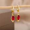 Pendientes de gota de agua de cristal verde para mujer, acero inoxidable, blanco, rojo, circonita, colgante, joyería de Navidad, regalo, Bff