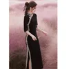 Casual Dresses Chinese Women Costume Green Black Cheongsam Long BodyCon Dress High Split Vintage Armband Hylsa Patchwork Clothes Elegant