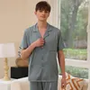 Men's Sleepwear Men 2PCS Pajamas Suit Casual Satin Sleep Set Nightwear Size 4XL Long Sleeve Nightgown Pyjamas Home Clothing