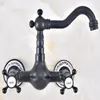 Kitchen Faucets Black Oil Rubbed Bronze Brass Two Cross Handles Wall Mount Swivel Spout & Bathroom Basin Sink Faucet Mixer Tap Anf473