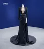 Kleid für besondere Anlässe, tiefer V-Ausschnitt, schwarzes, seitlich geschlitztes Party-Langarm-Kristall-elegantes Abendkleid SM67495